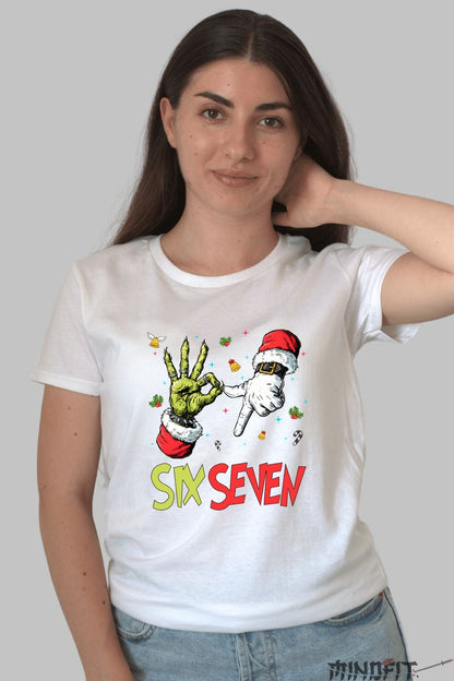 Tricou De Craciun - Gestul Amuzant Six Seven dama alb