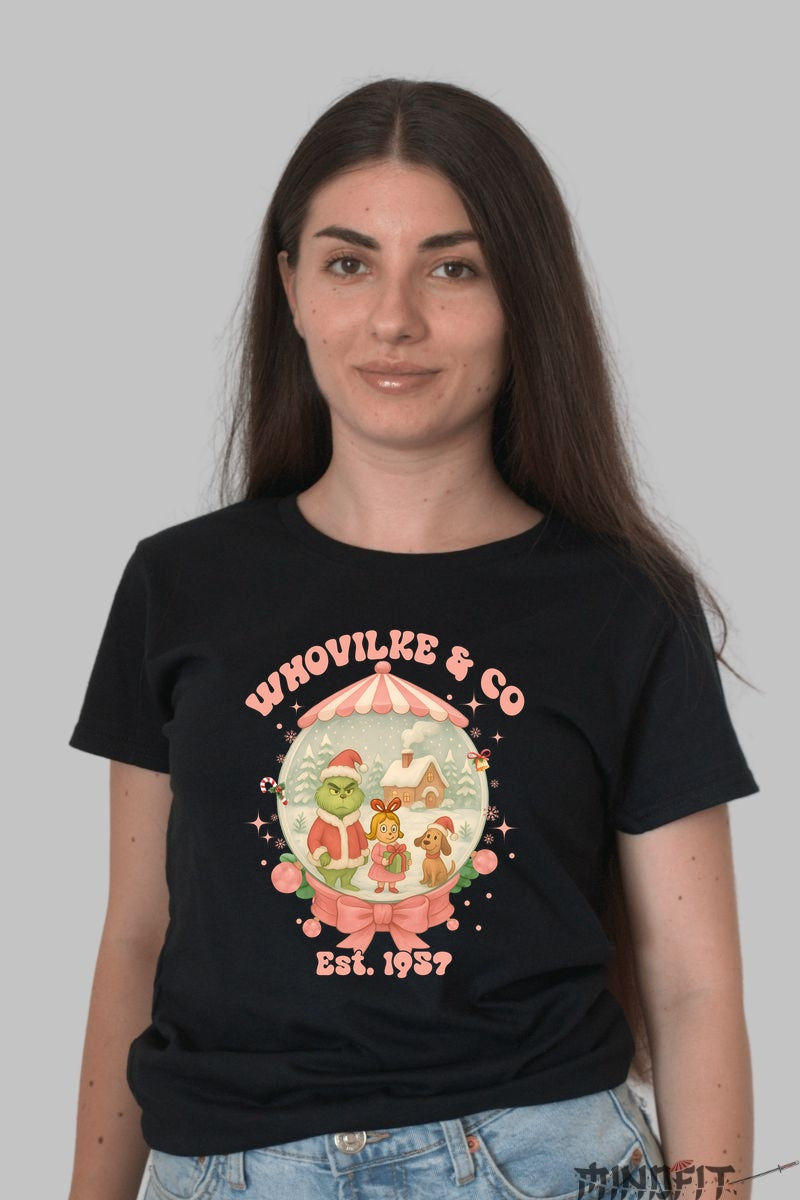 Tricou De Craciun - Glob Fermecat Whoville dama negru