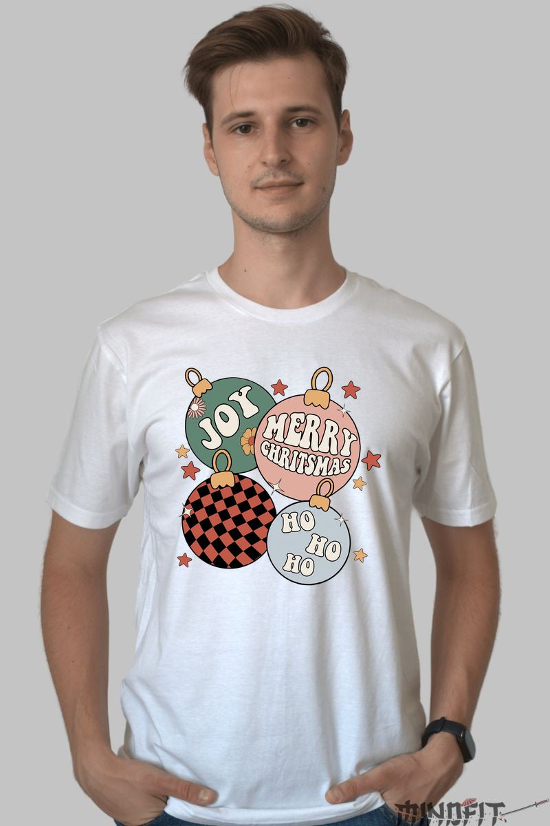 Tricou De Craciun - Globuri Festive Joy Ho Ho Ho barbat alb