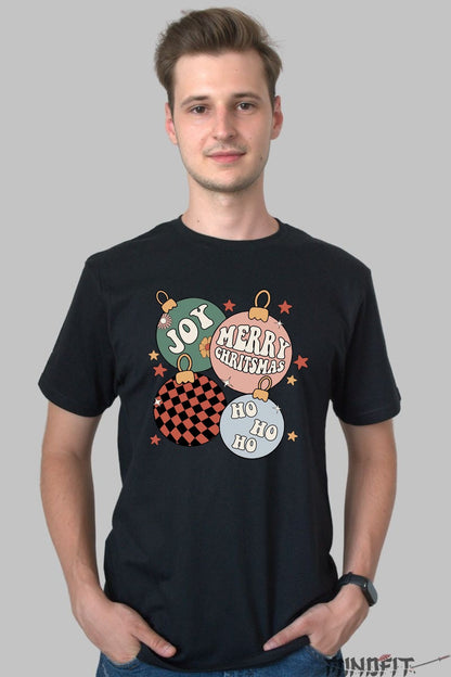 Tricou De Craciun - Globuri Festive Joy Ho Ho Ho barbat negru