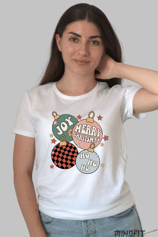 Tricou De Craciun - Globuri Festive Joy Ho Ho Ho dama alb