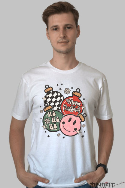 Tricou De Craciun - Globuri Vesele Si Zambete barbat alb