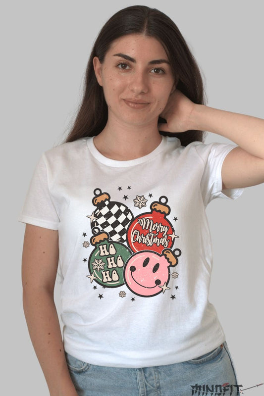 Tricou De Craciun - Globuri Vesele Si Zambete dama alb