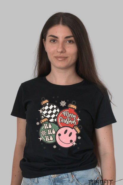 Tricou De Craciun - Globuri Vesele Si Zambete dama negru