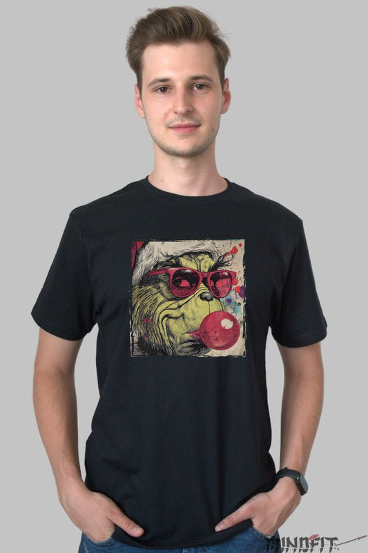 Tricou De Craciun - Grinch Cool Cu Guma barbat negru
