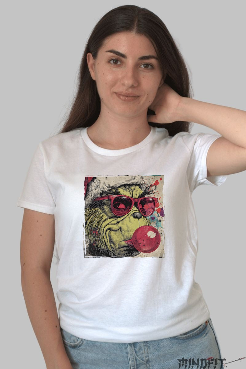 Tricou De Craciun - Grinch Cool Cu Guma dama alb