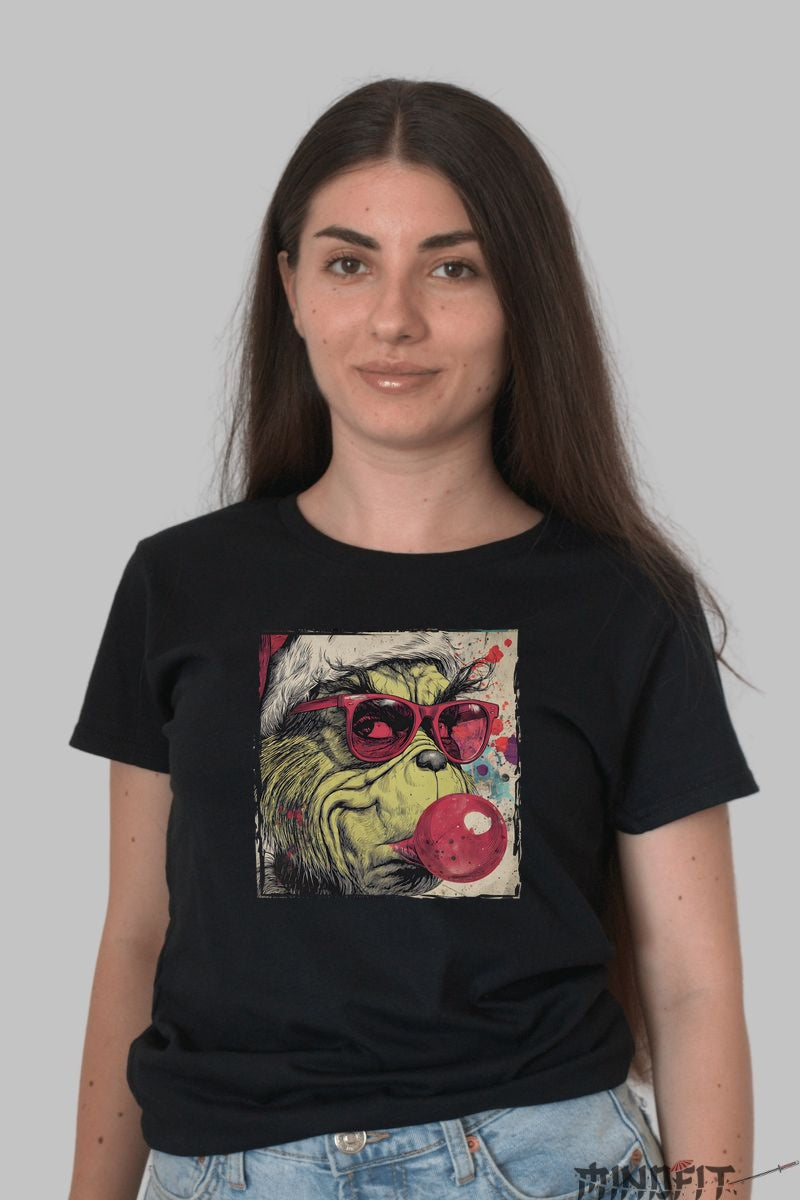 Tricou De Craciun - Grinch Cool Cu Guma dama negru