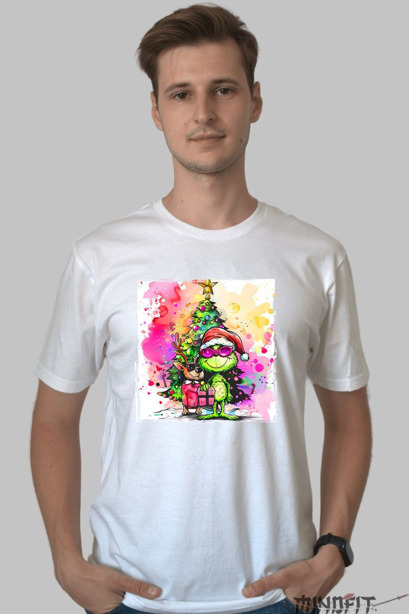 Tricou De Craciun - Grinch Cool Si Renul Festiv barbat alb