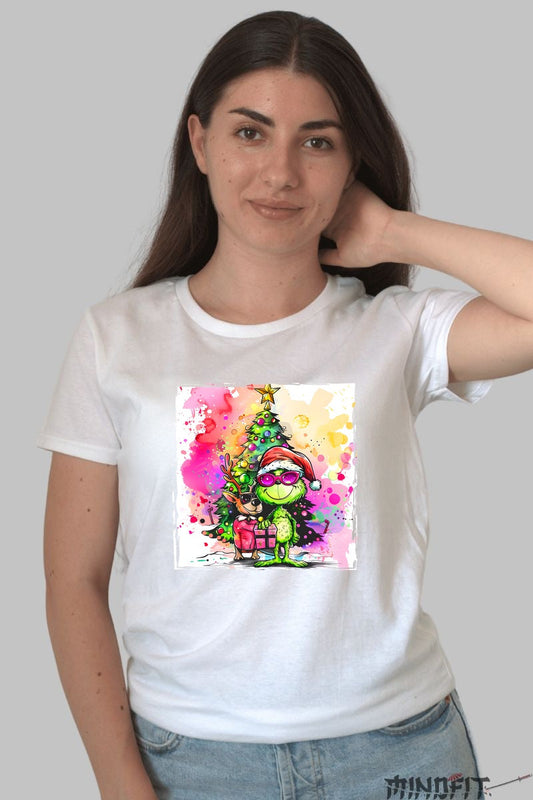 Tricou De Craciun - Grinch Cool Si Renul Festiv dama alb