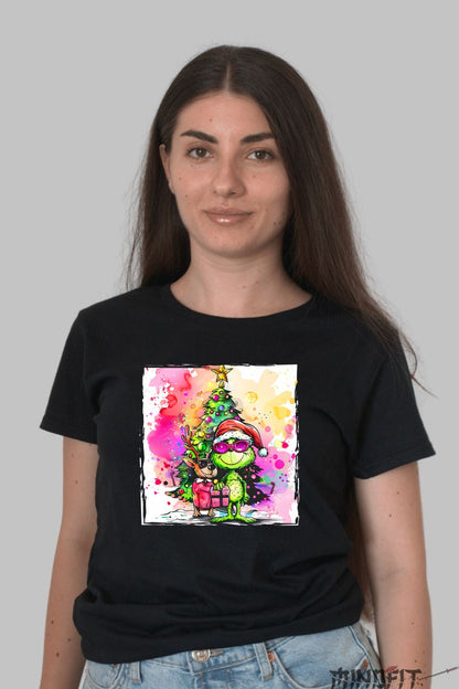 Tricou De Craciun - Grinch Cool Si Renul Festiv dama negru