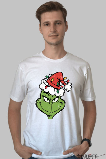 Tricou De Craciun - Grinch Cu Caciula Festiva barbat alb