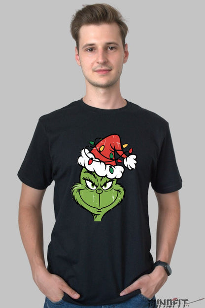 Tricou De Craciun - Grinch Cu Caciula Festiva barbat negru