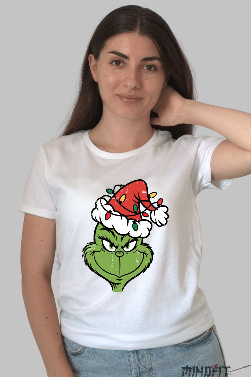 Tricou De Craciun - Grinch Cu Caciula Festiva dama alb