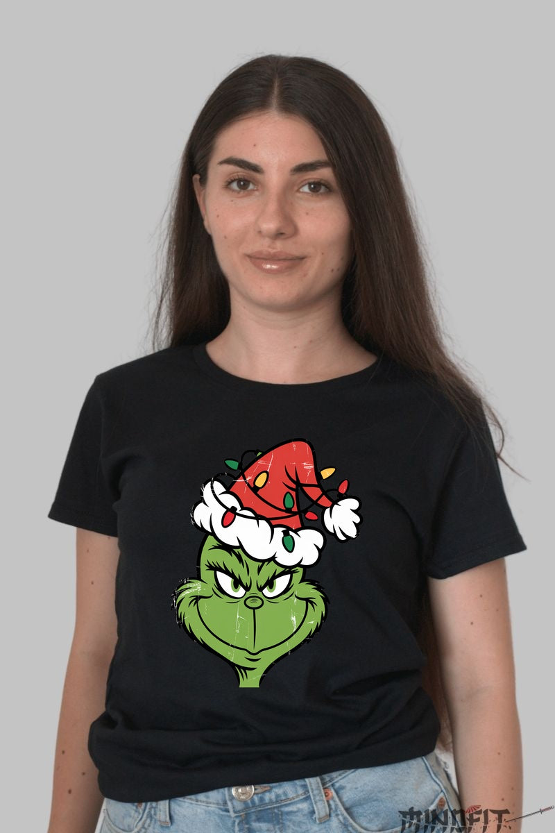 Tricou De Craciun - Grinch Cu Caciula Festiva dama negru
