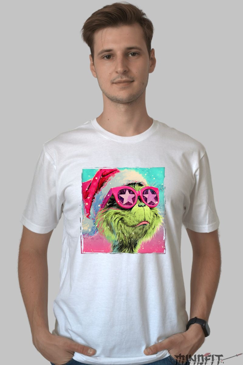 Tricou De Craciun - Grinch Cu Ochelari Star barbat alb