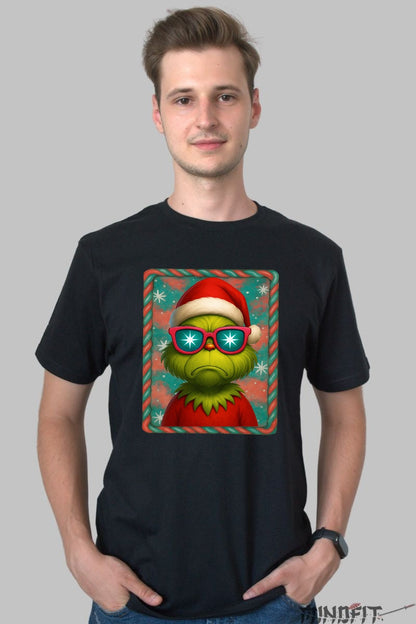 Tricou De Craciun - Grinch Cu Ochelari Star barbat negru