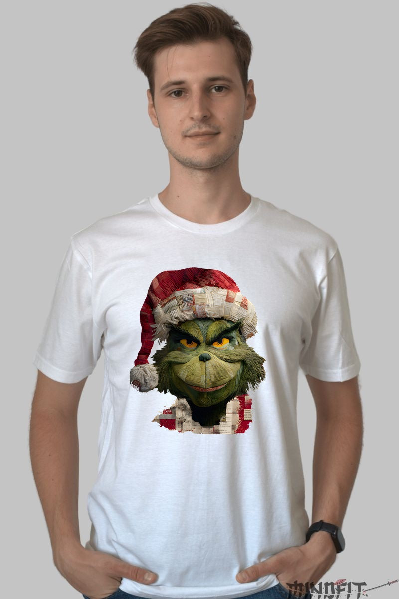 Tricou De Craciun - Grinch Cu Zambet Viclean barbat alb