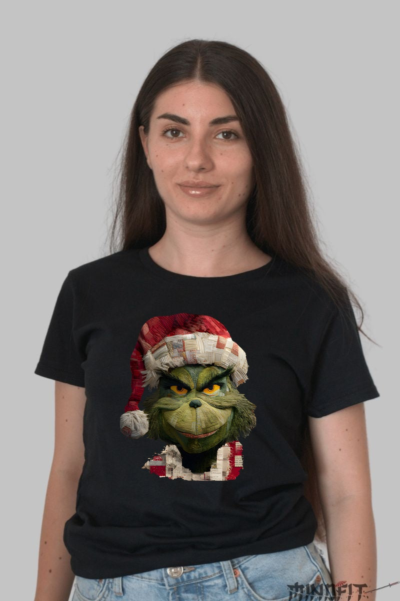 Tricou De Craciun - Grinch Cu Zambet Viclean dama negru