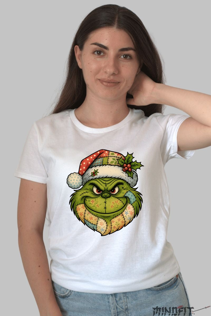 Tricou De Craciun - Grinch Festiv Cu Caciula dama alb