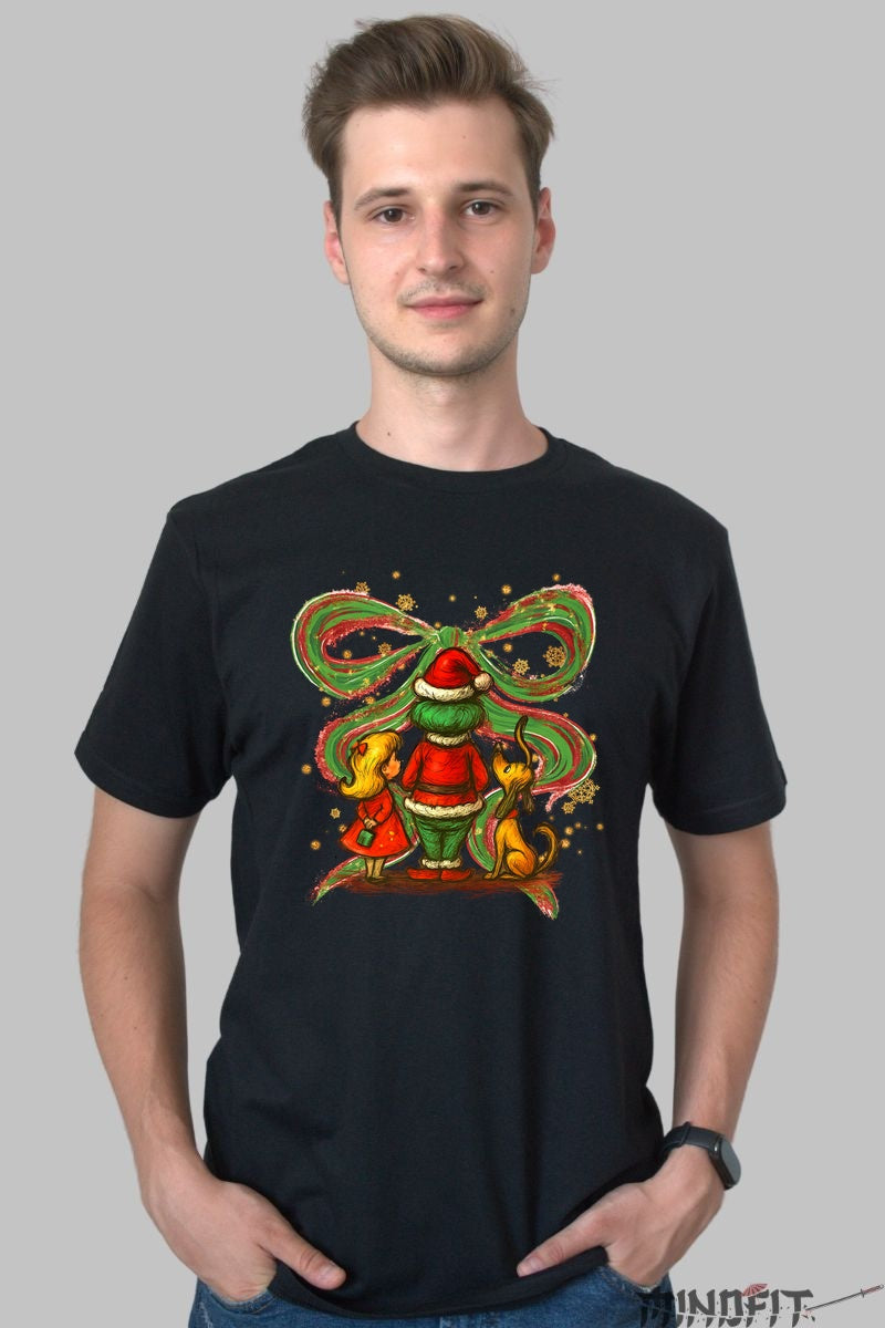 Tricou De Craciun - Grinch, Fetita Si Catelul Magic barbat negru