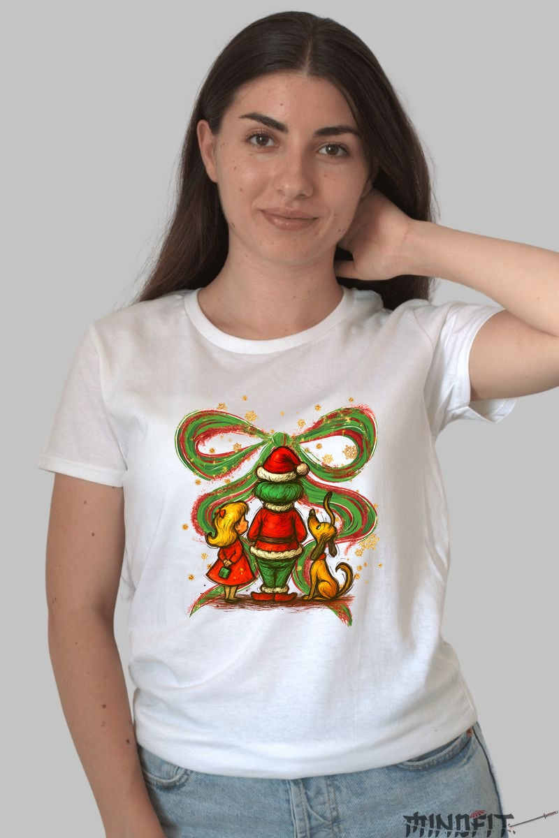 Tricou De Craciun - Grinch, Fetita Si Catelul Magic dama alb