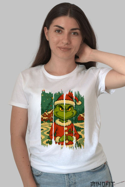 Tricou De Craciun - Grinch In Satul Magic dama alb