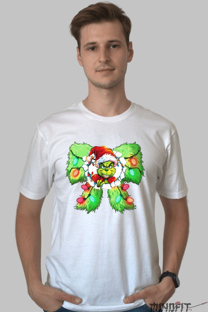 Tricou De Craciun - Grinch Inversunat Sub Coroana barbat alb