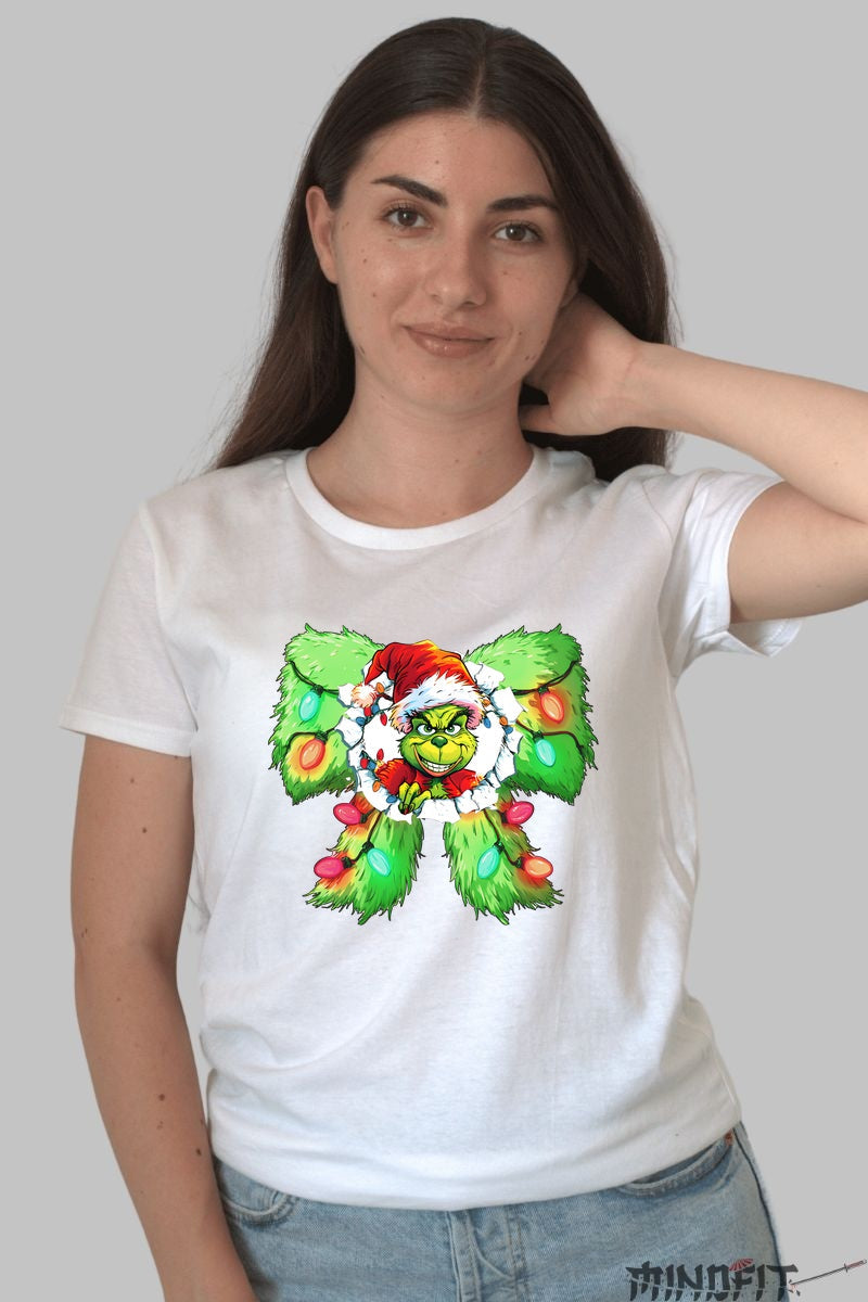 Tricou De Craciun - Grinch Inversunat Sub Coroana dama alb