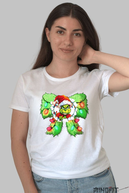 Tricou De Craciun - Grinch Inversunat Sub Coroana dama alb