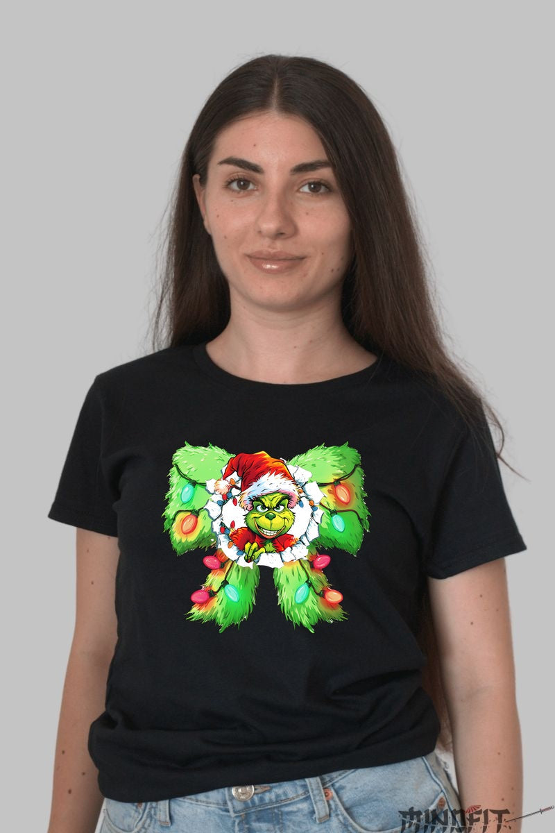 Tricou De Craciun - Grinch Inversunat Sub Coroana dama negru
