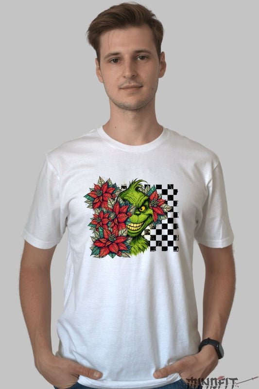 Tricou De Craciun - Grinch Printre Poinsettia barbat alb
