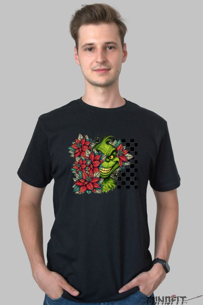 Tricou De Craciun - Grinch Printre Poinsettia barbat negru