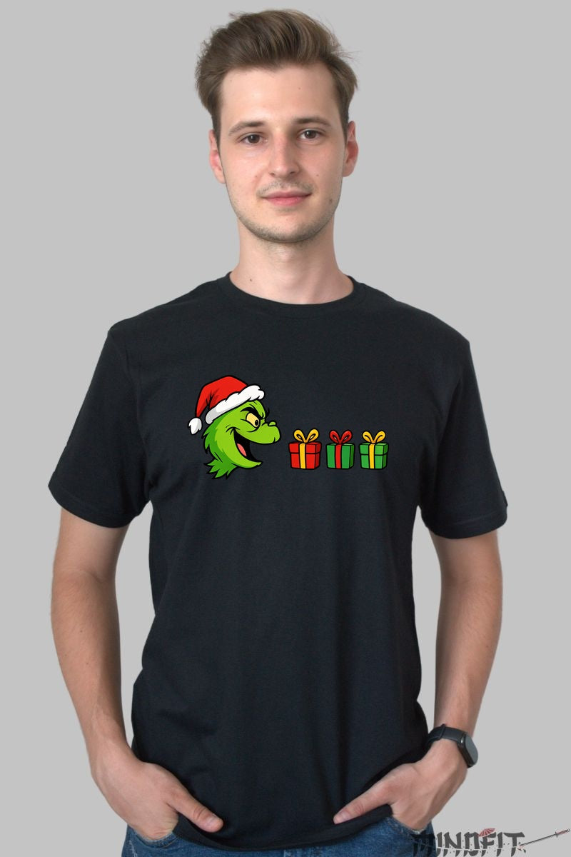 Tricou De Craciun - Grinch Si Cadourile barbat negru
