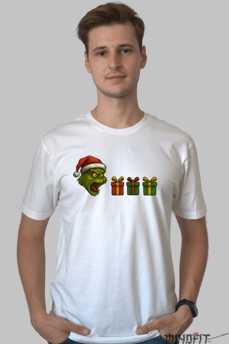 Tricou De Craciun - Grinch Si Cadourile Furate barbat alb
