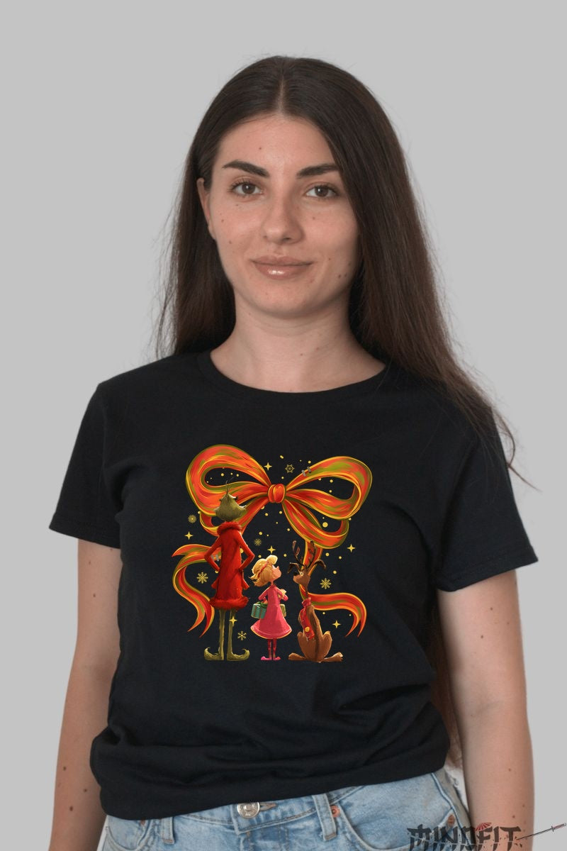 Tricou De Craciun - Grinch Si Magia Cadourilor dama negru