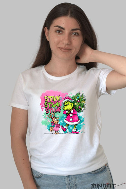 Tricou De Craciun - Grinch Si Max cu Bradul Furatat dama alb