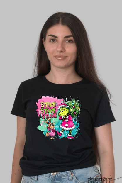 Tricou De Craciun - Grinch Si Max cu Bradul Furatat dama negru