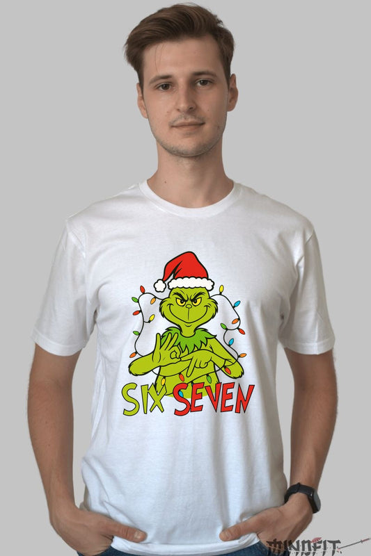 Tricou De Craciun - Grinch Six Seven barbat alb