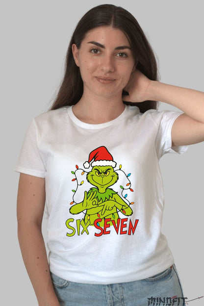 Tricou De Craciun - Grinch Six Seven dama alb