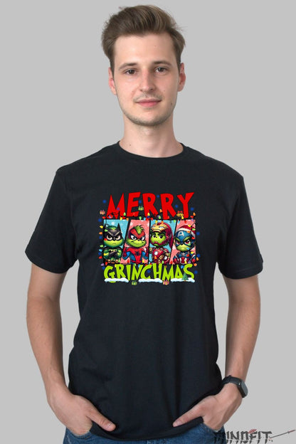 Tricou De Craciun - Grinch Supererou Merry Grinchmas barbat negru