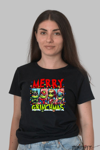 Tricou De Craciun - Grinch Supererou Merry Grinchmas dama negru