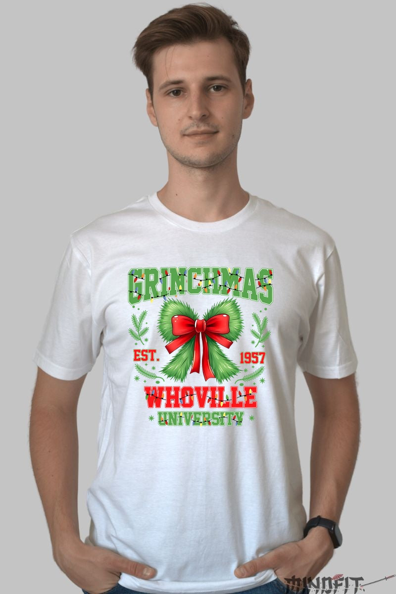Tricou De Craciun - Grinchmas Whoville University barbat alb