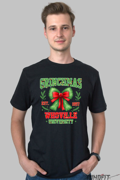 Tricou De Craciun - Grinchmas Whoville University barbat negru