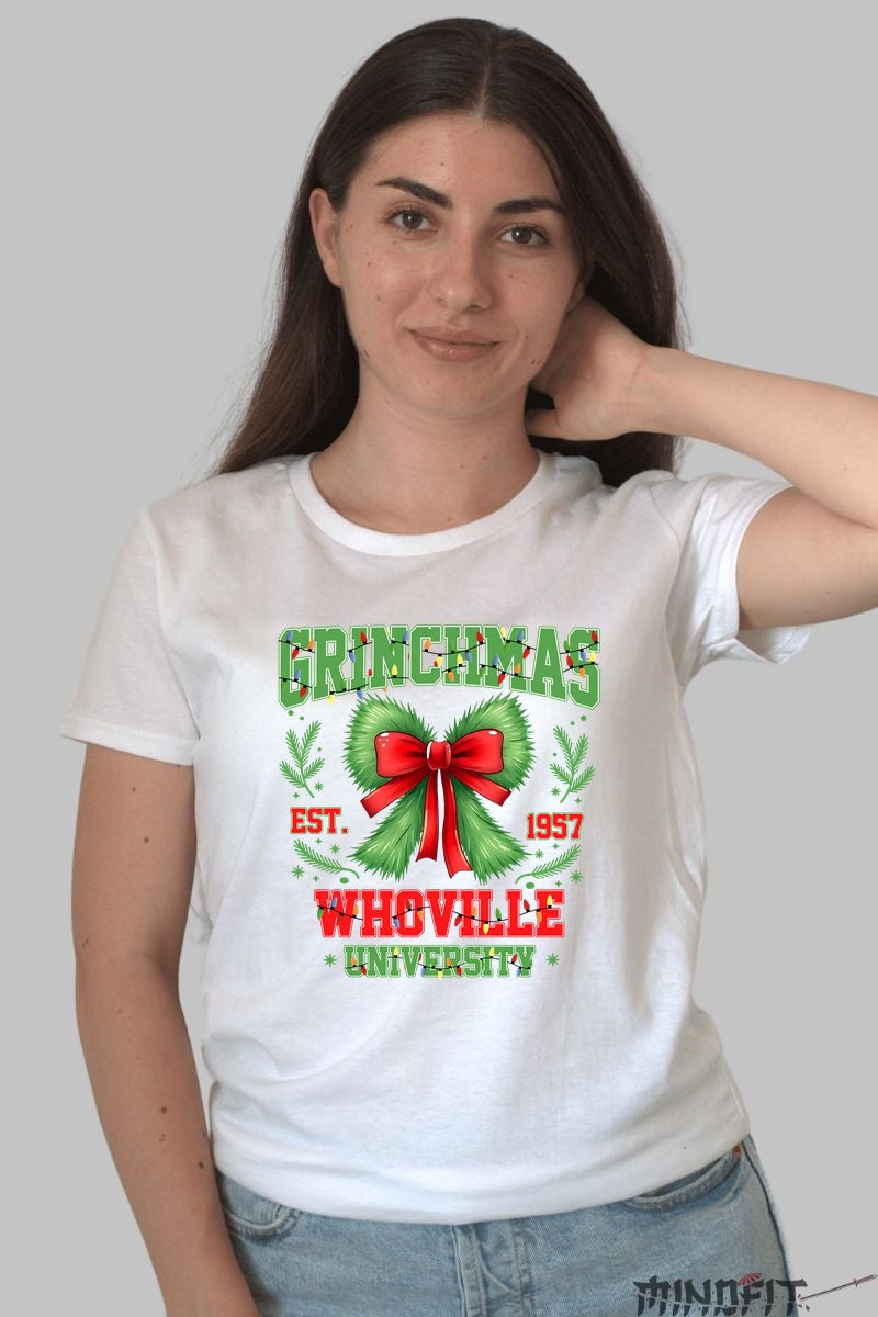 Tricou De Craciun - Grinchmas Whoville University dama alb