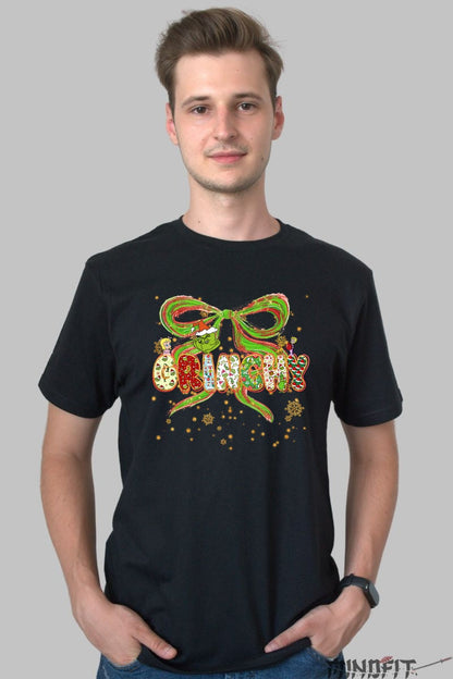 Tricou De Craciun - Grinchy Cu Fundita Festiva barbat negru