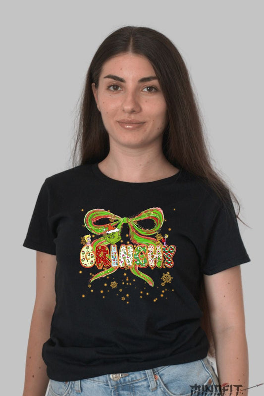 Tricou De Craciun - Grinchy Cu Fundita Festiva dama negru
