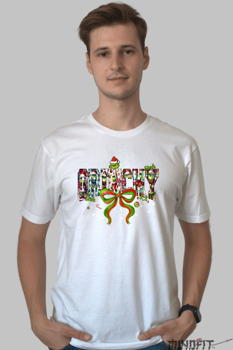 Tricou De Craciun - Grinchy Spirit Sarcastic barbat alb