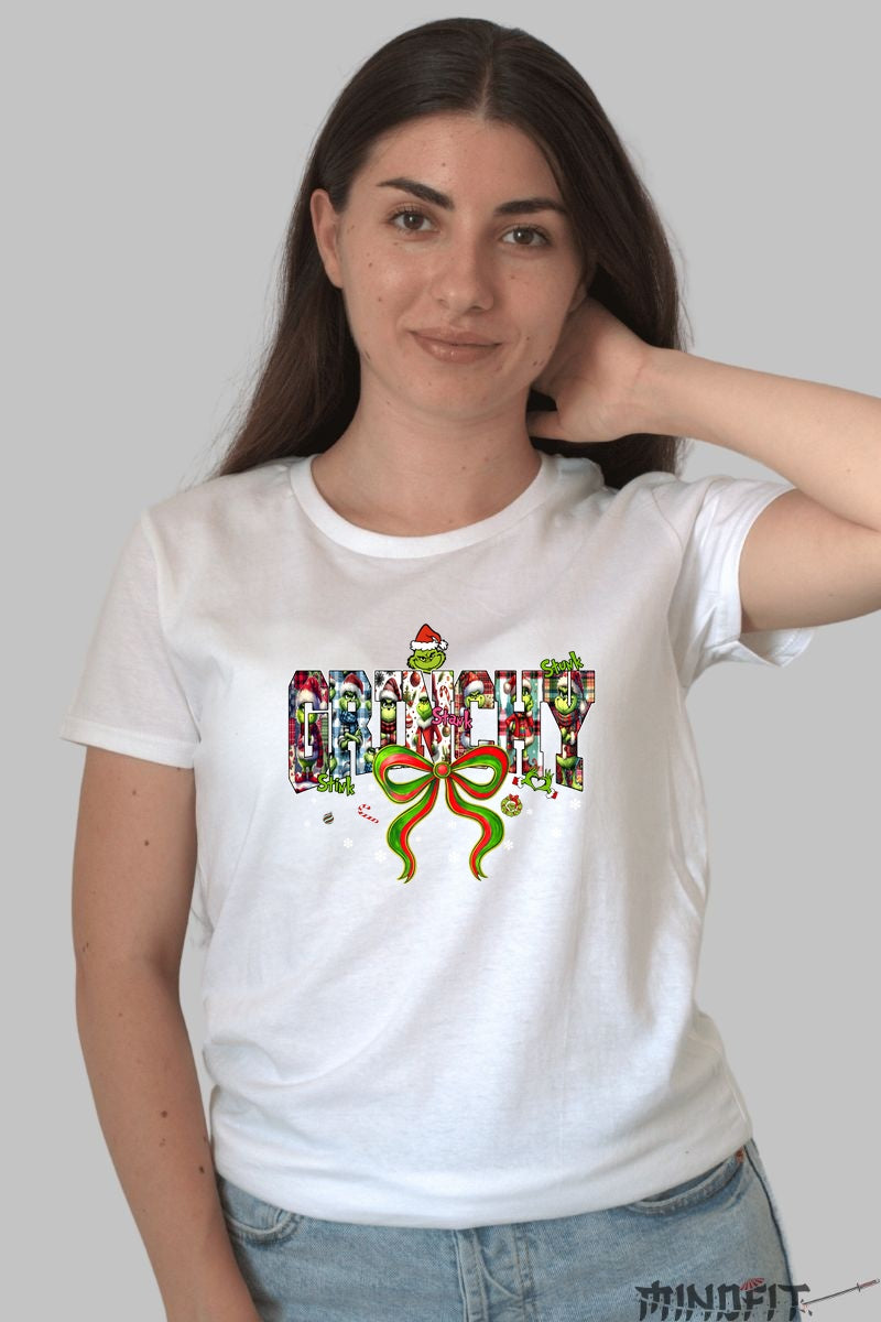 Tricou De Craciun - Grinchy Spirit Sarcastic dama alb