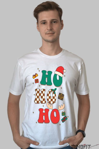 Tricou De Craciun - HO HO HO Festiv barbat alb