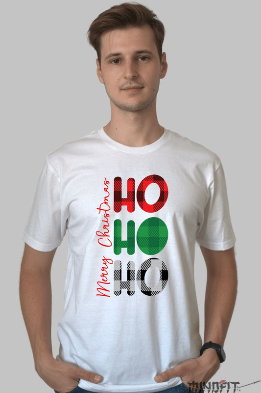 Tricou De Craciun - HO HO HO Plaid Festiv barbat alb